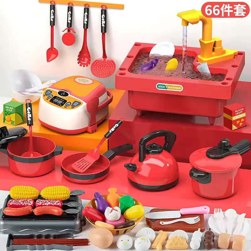 Kids Pretend Play Kitchen Set with Cooking and Cutting Toys