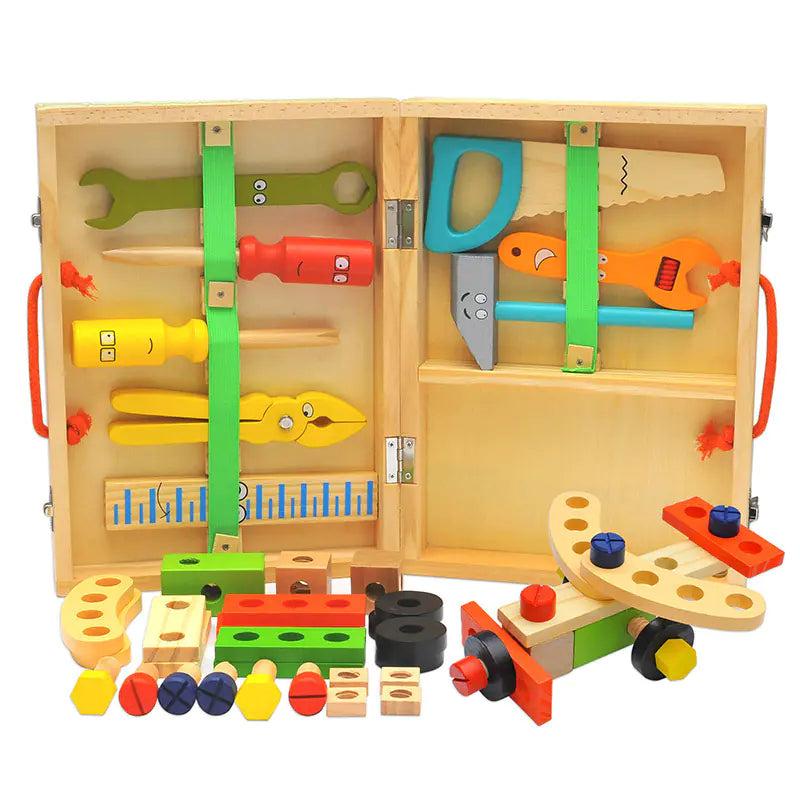 Kids' Cartoon Wooden Tool Box for Pretend Play