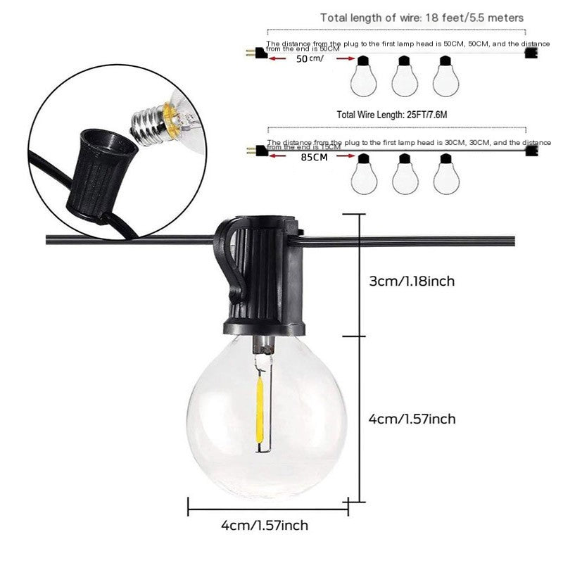 LED String Lights 7.6m 23 Waterproof Bulbs