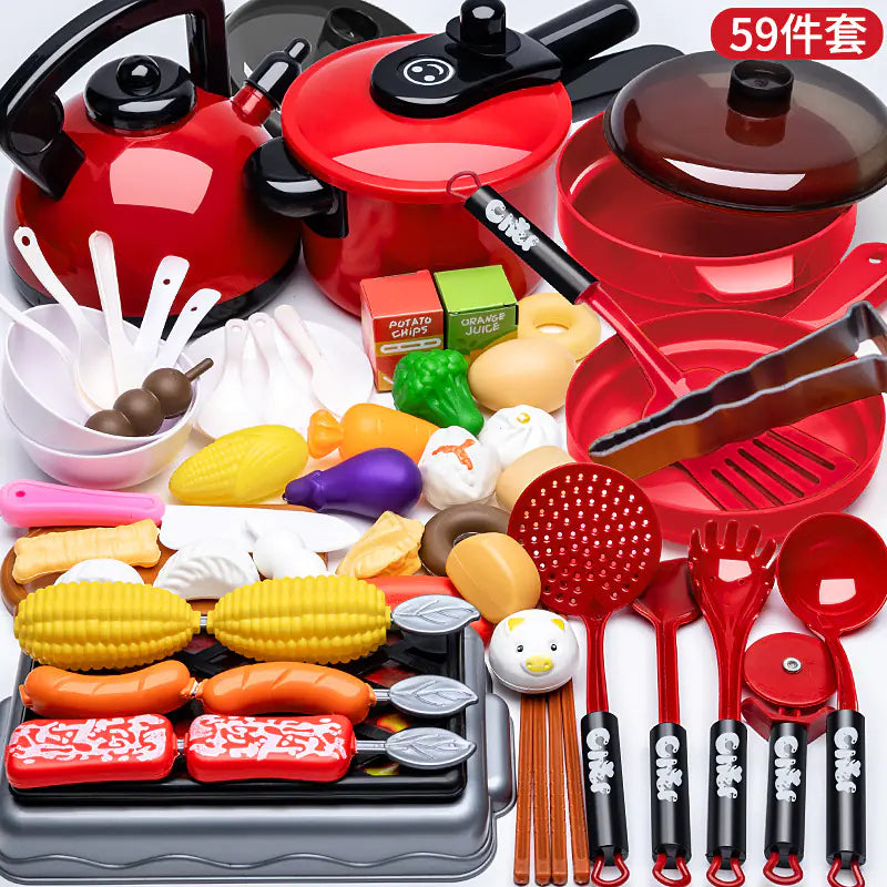 Kids Pretend Play Kitchen Set with Cooking and Cutting Toys