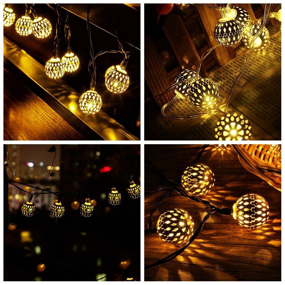 Solar Moroccan Iron Hollow Outdoor Waterproof LED String Lights