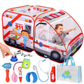 Kiddzery Ambulance Pop-Up Tent with Siren Sound & 7-Piece Doctor Kit for Kids