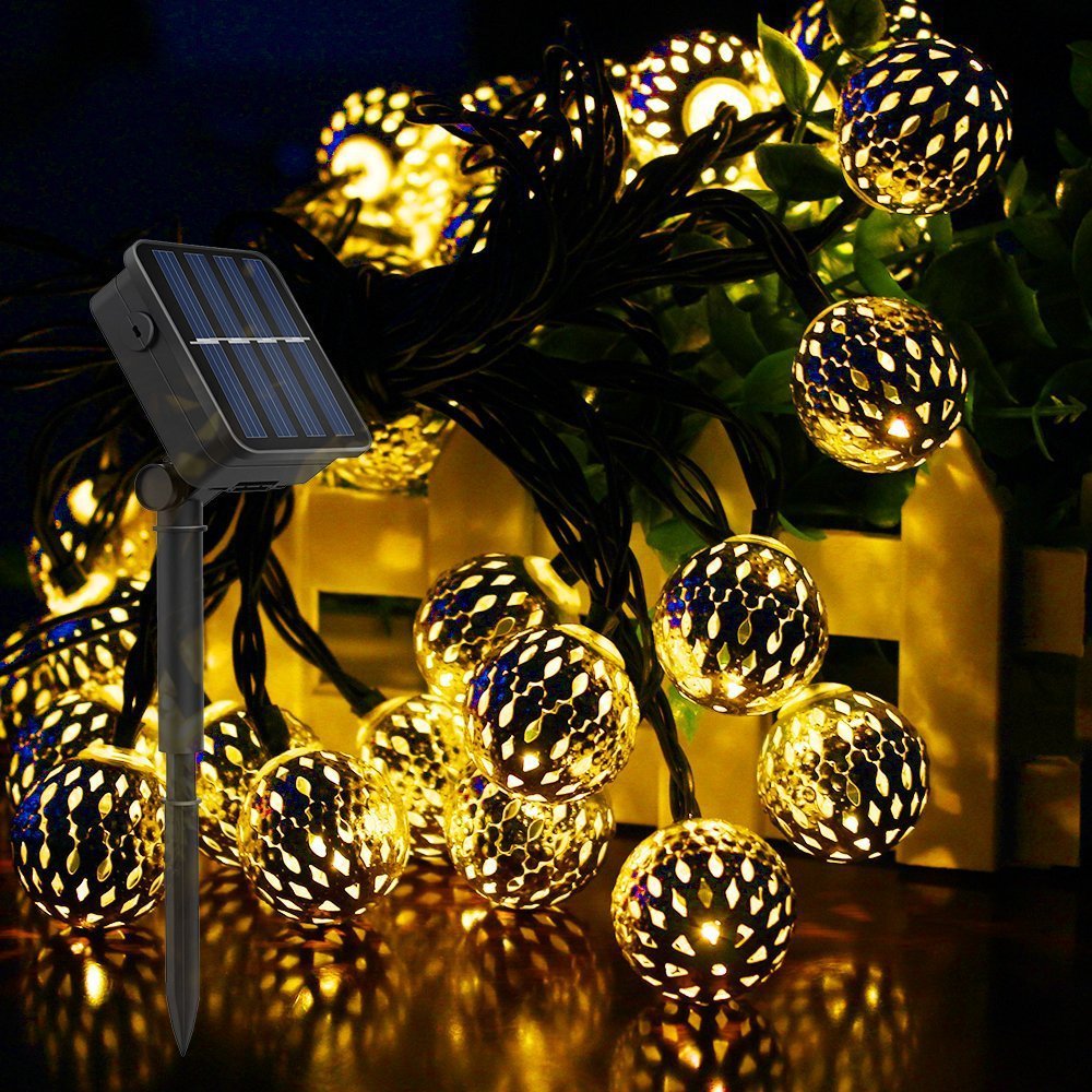 Solar Moroccan Iron Hollow Outdoor Waterproof LED String Lights