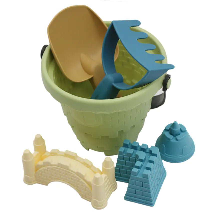 Wholesale 6pc Castle Beach Toy Set – Bulk Sand Mold Kits with Bucket, Shovel & Rake