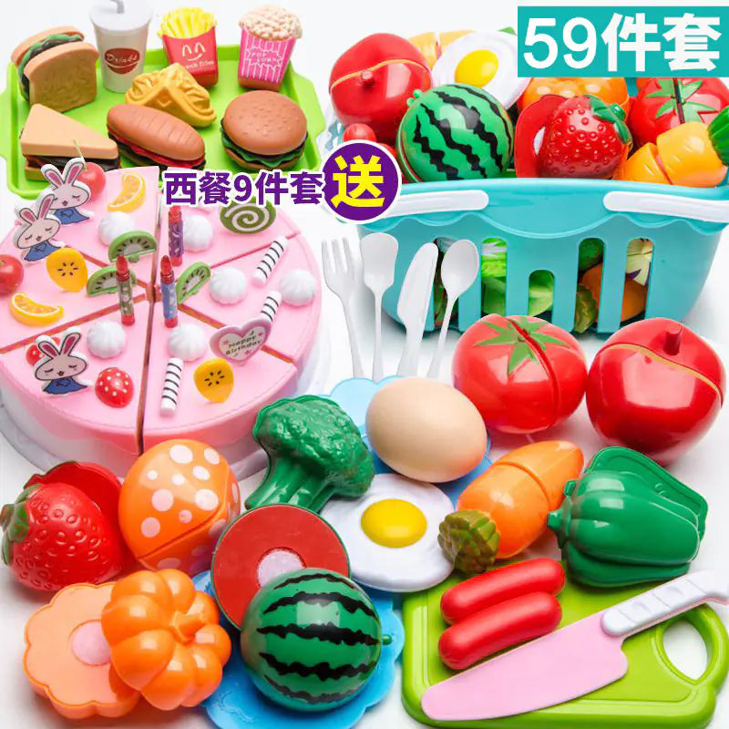 Kids Pretend Play Kitchen Set with Cooking and Cutting Toys
