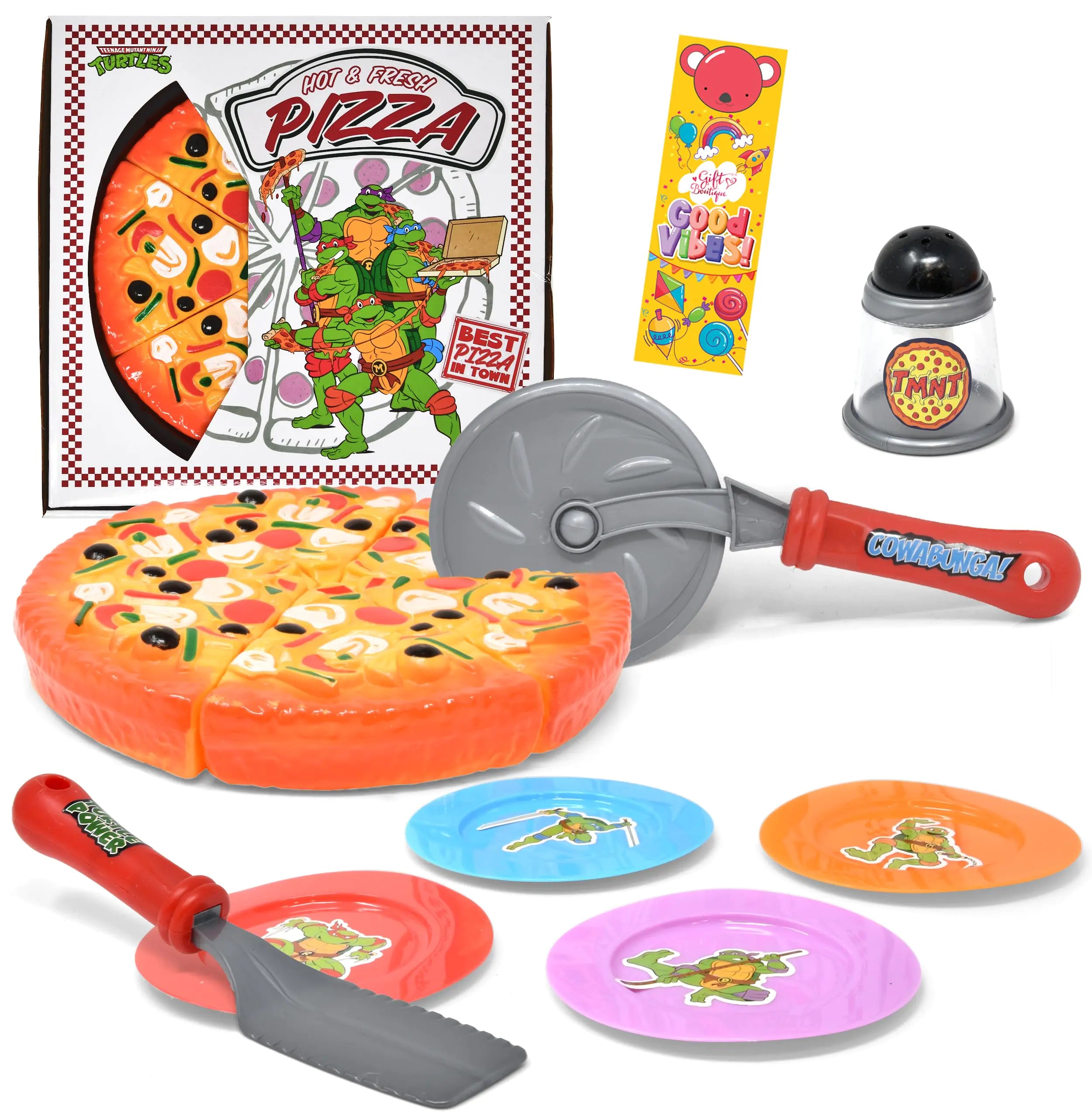 Slice & Serve Pizza Party Play Food Set – 10pc Kids Pretend Kitchen Toy with Pizza Cutter & Box