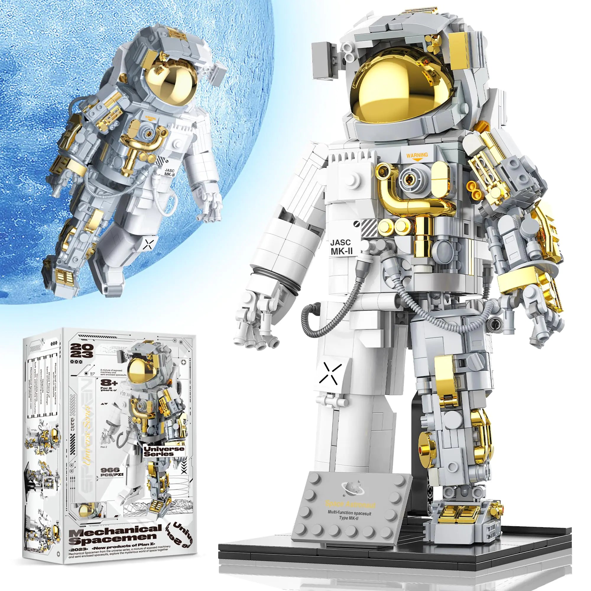 966pc Space Astronaut Building Set – Posable Spaceman Model with Display Stand