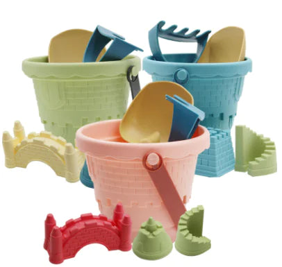Wholesale 6pc Castle Beach Toy Set – Bulk Sand Mold Kits with Bucket, Shovel & Rake