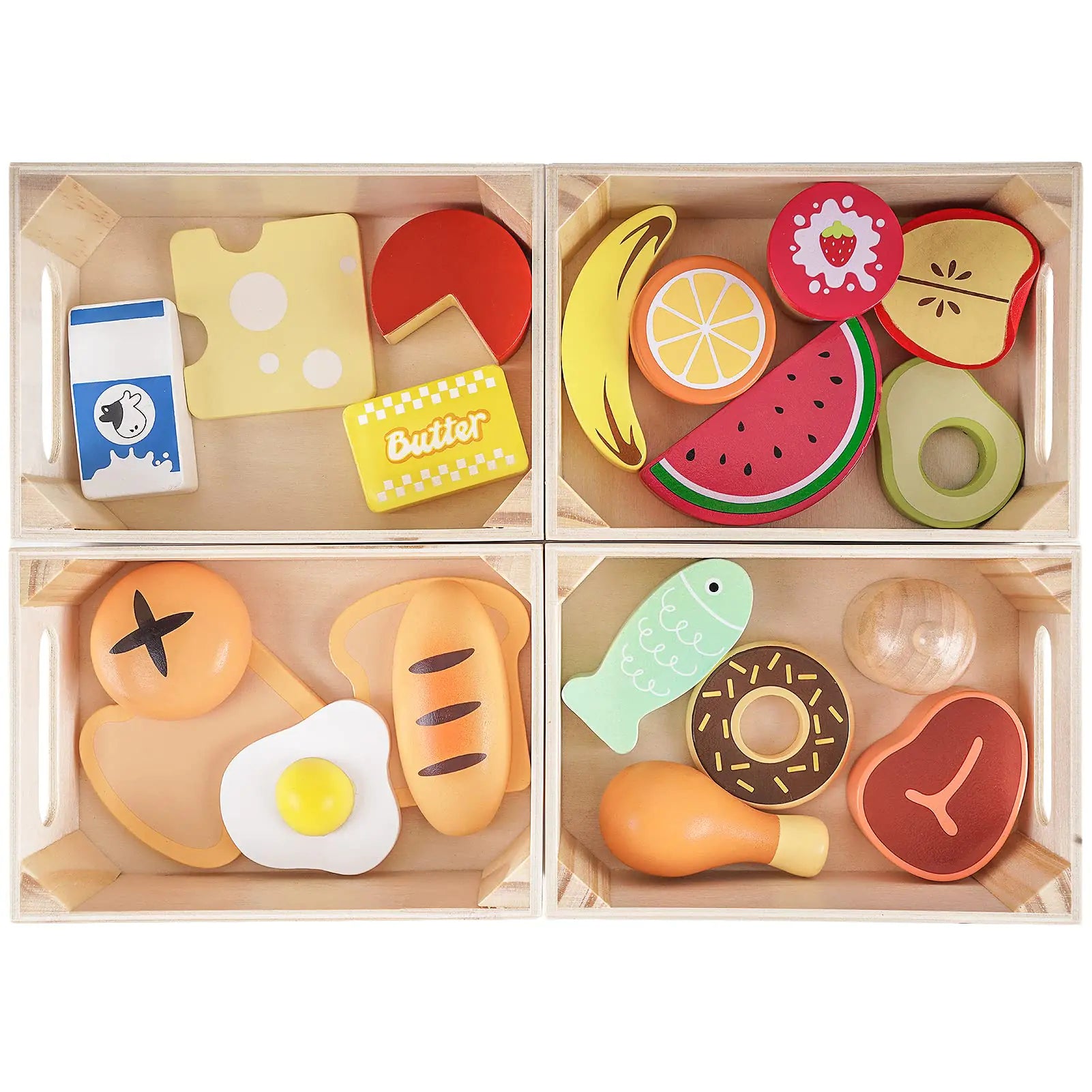 Melissa & Doug 21pc Wooden Food Groups Set – Educational Pretend Play Kitchen Toys