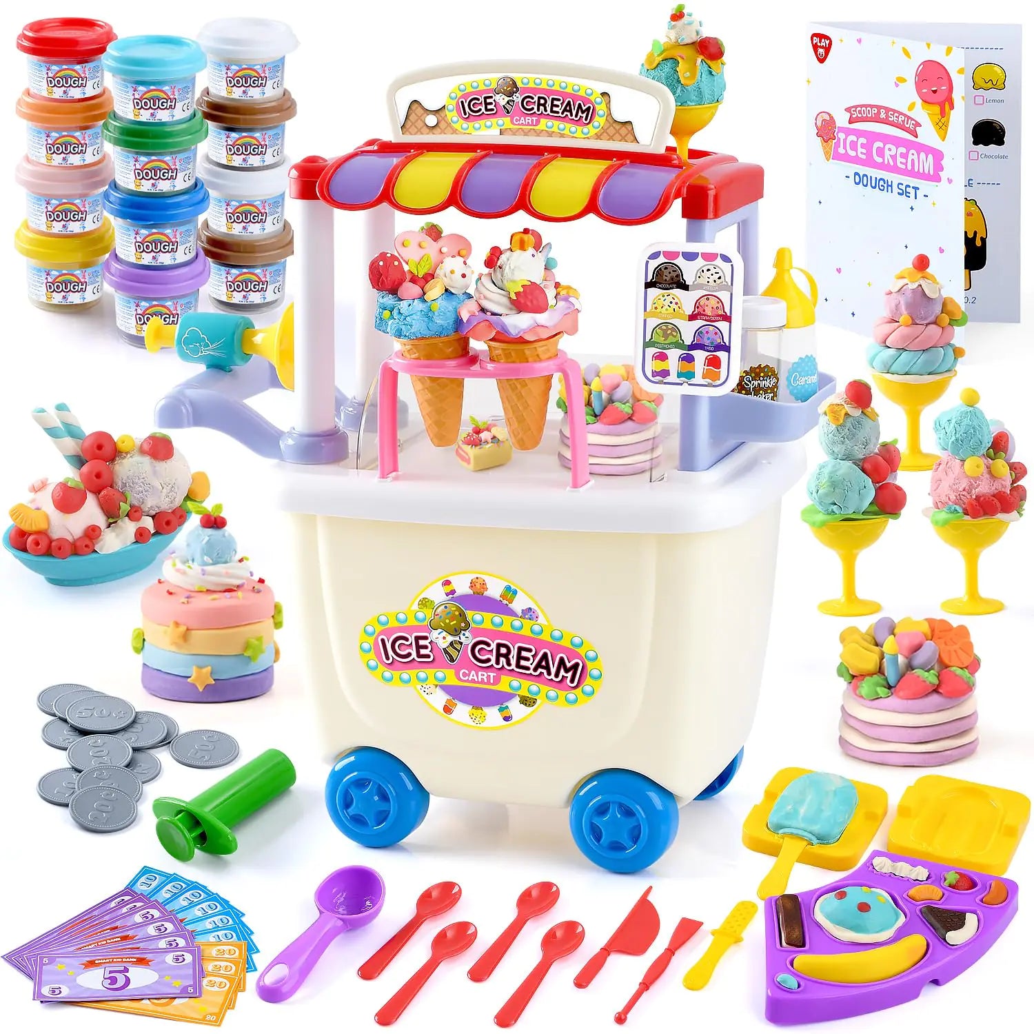 PLAY 12-Can Ice Cream Dough Cart – Ultimate Pretend Play Kitchen Set for Kids Ages 4-8