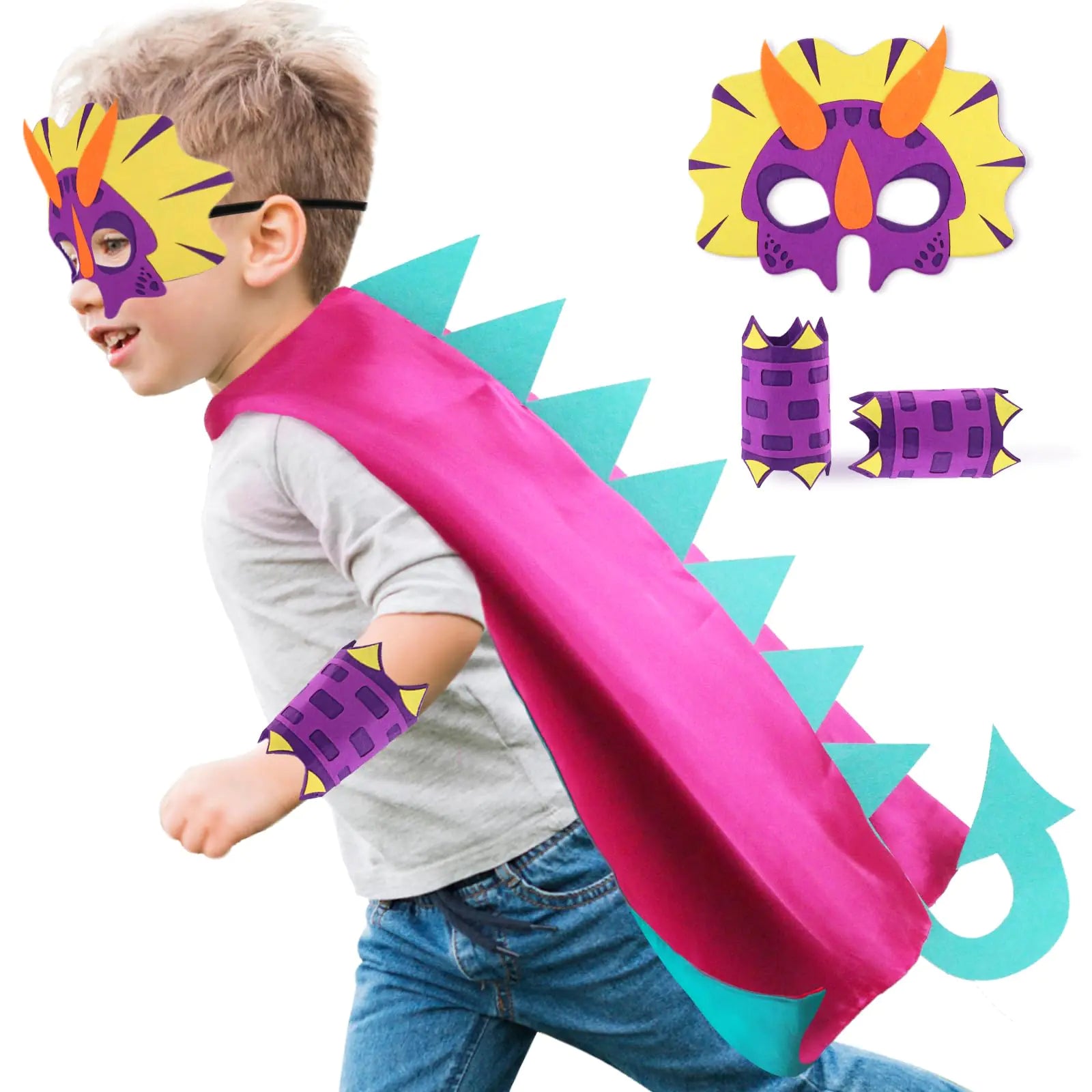 iROLEWIN Kids Dinosaur Costume – Dragon Cape & Mask Set for Toddler Dress-Up & Birthday Party Gifts