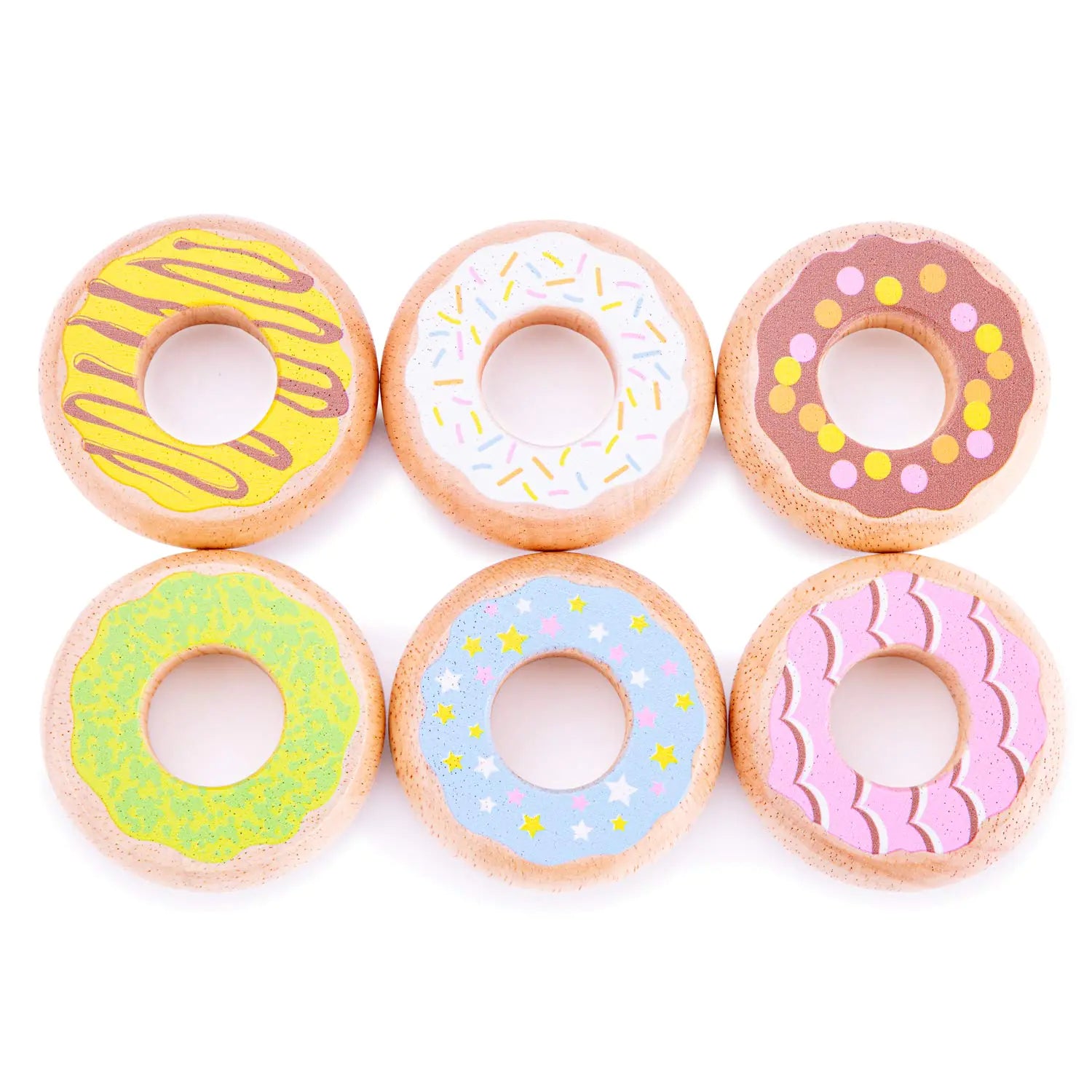 New Classic Toys 10629 Wooden Pretend Play Kids Donuts Set Cooking Simulation Educational Color Perception Toy for Preschool Age Toddlers Boys Girls