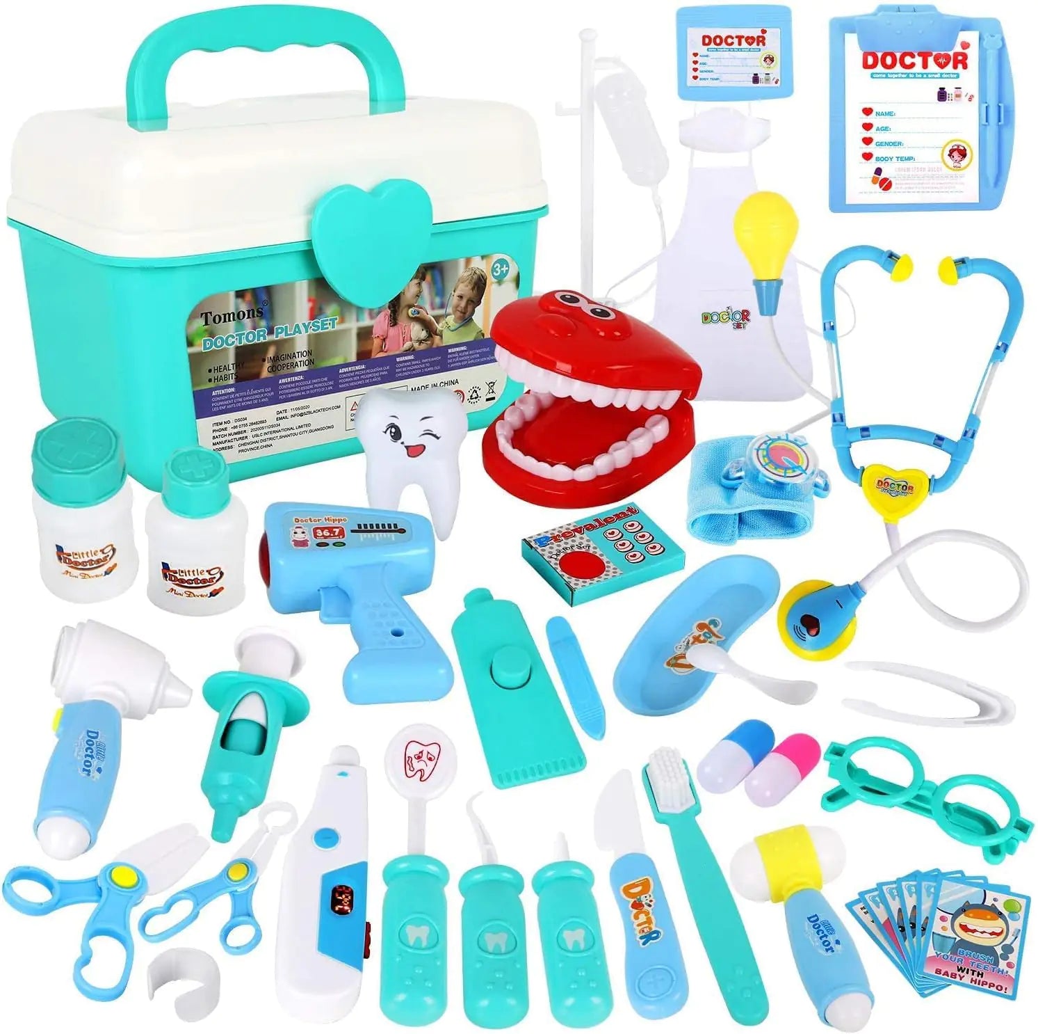 Tomons 38pc Kids Doctor Kit – Interactive Medical Playset with Realistic Stethoscope & Dress-Up Accessories for Toddlers