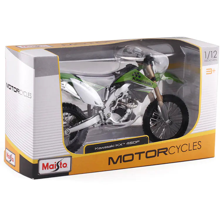 Kawasaki Off-Road Alloy Motorcycle with Clear Display Box – 1:12 Scale Diecast Dirt Bike