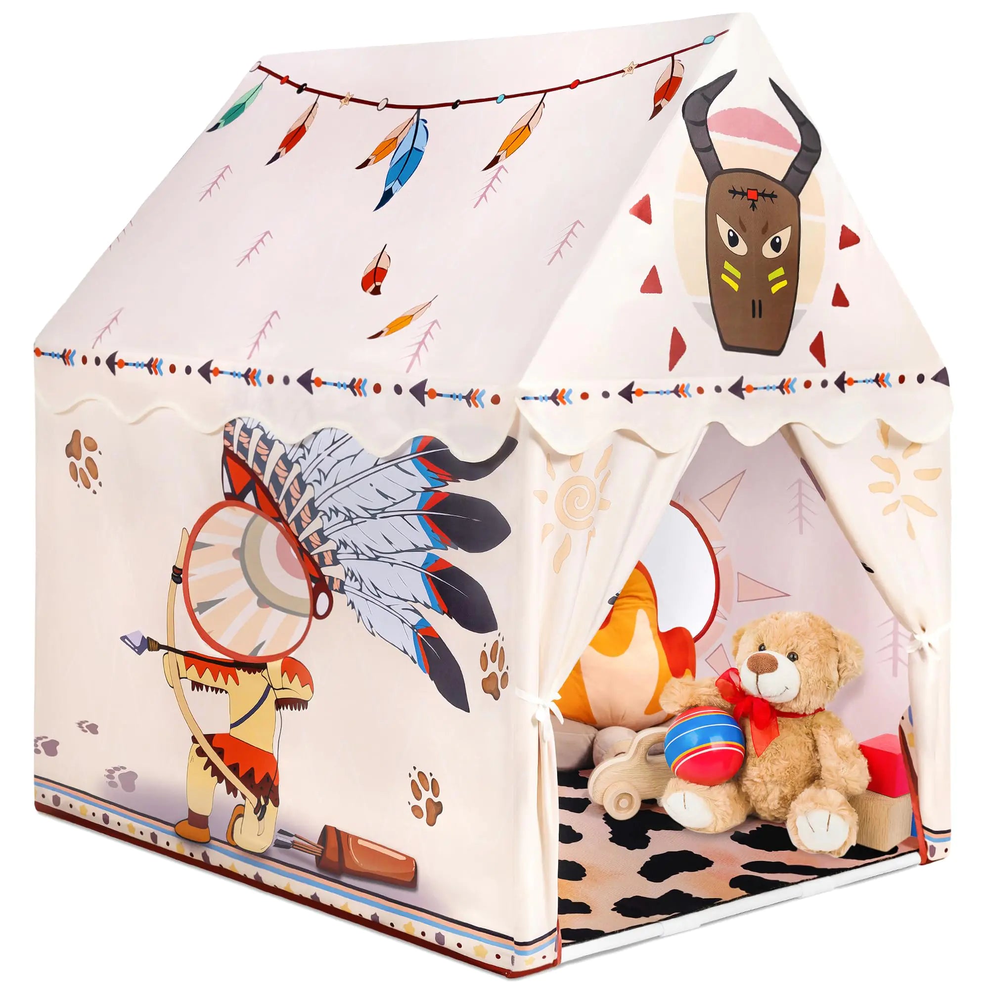 2PM SPORTS Maya Kids Play Tent – Beige Playhouse with Padded Mat & LED Star Lights