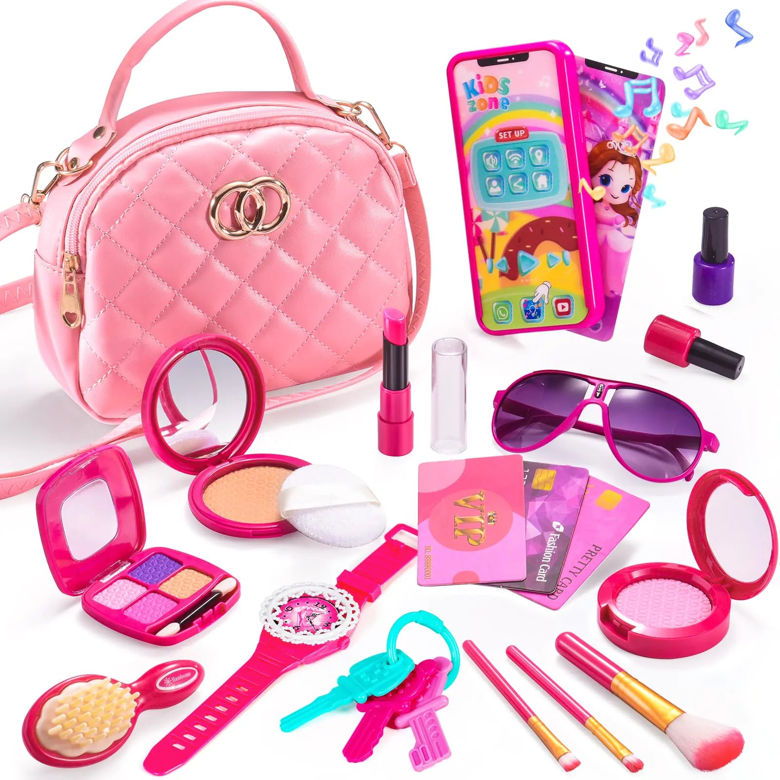 My First Purse Set for Little Girls – 10pc Pink Princess Handbag with Pretend Makeup & Phone