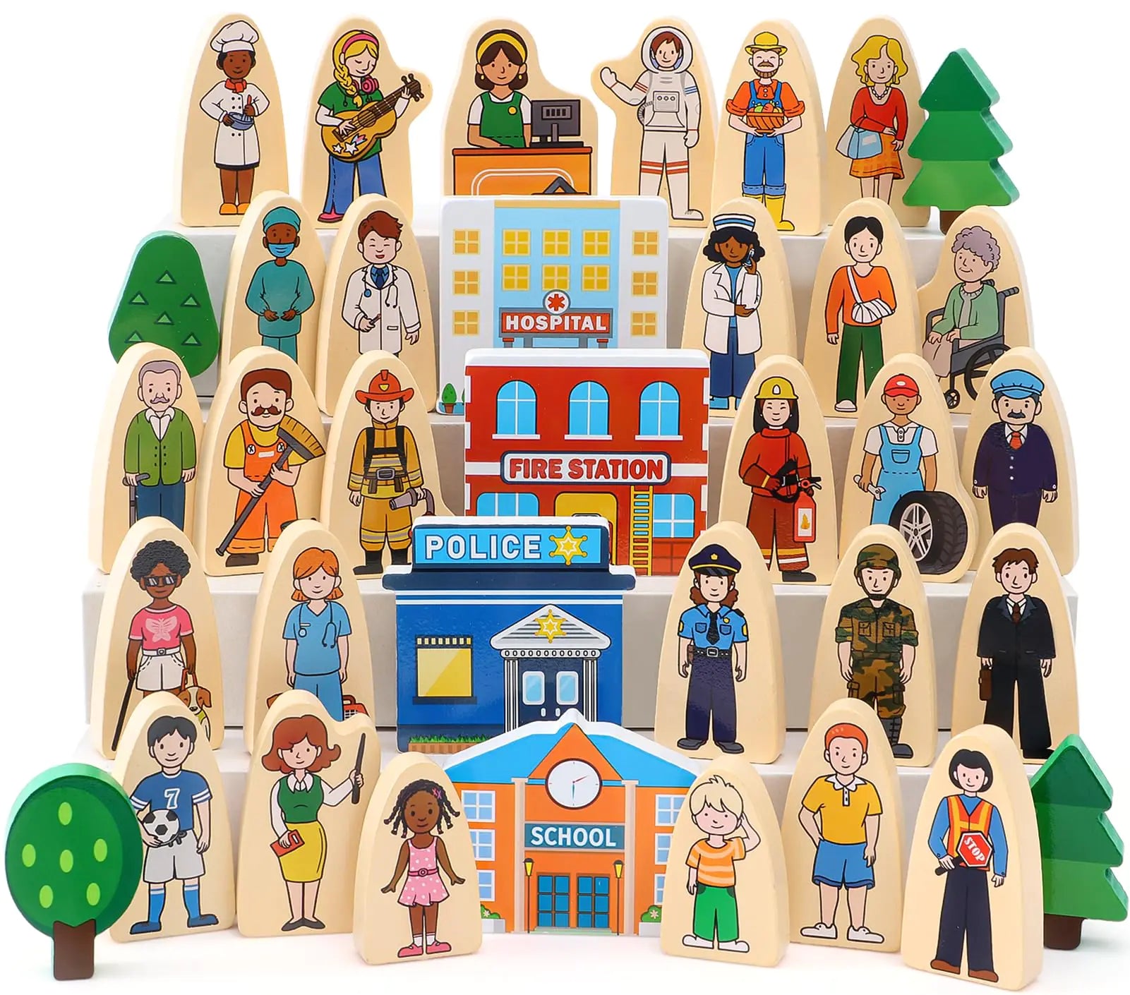Atoylink 36pc Wooden Community Helpers – Montessori Occupation Figures for Preschool