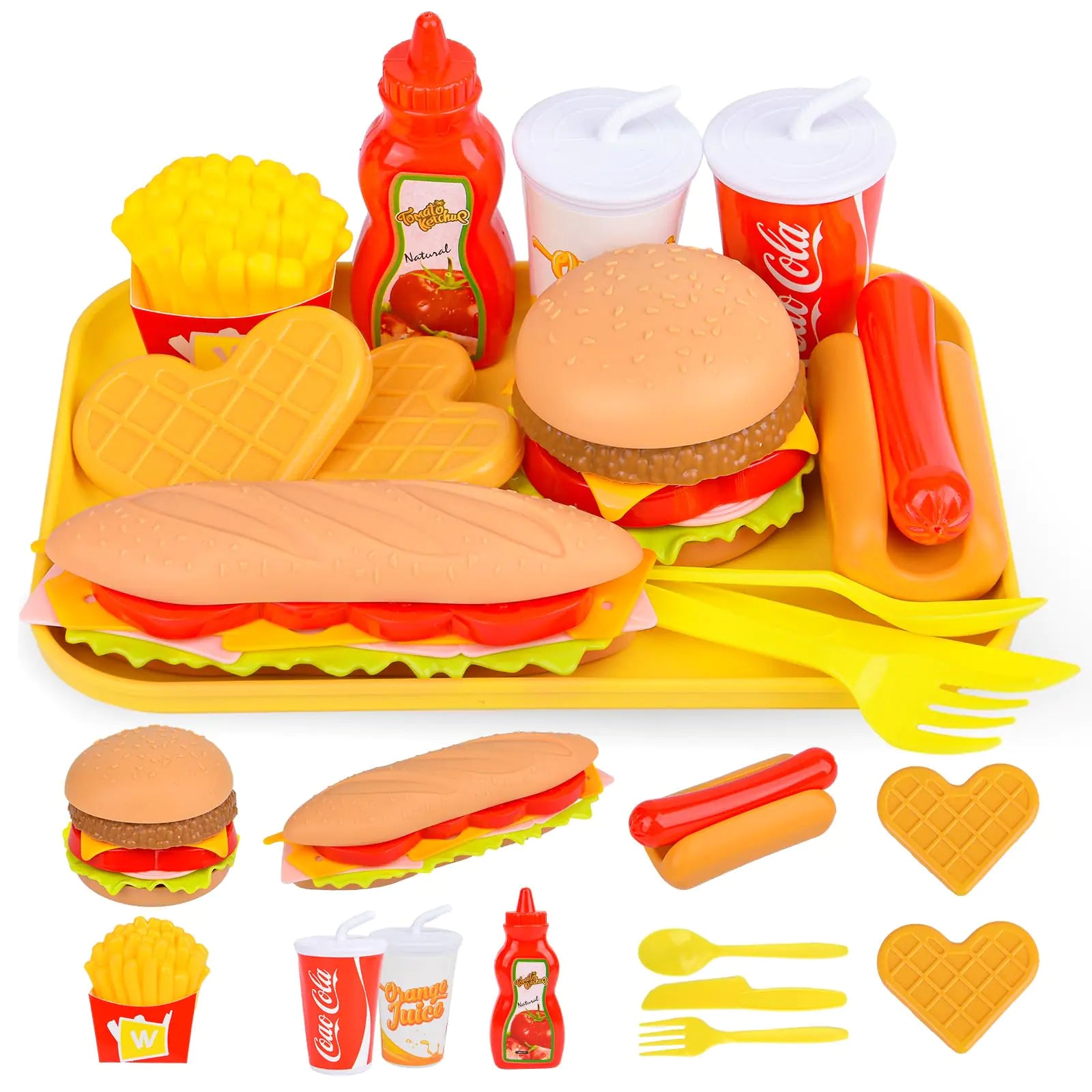 Pretend Play Fast Food SetPlay Food for Kids with Take Apart Burger and Hot Dog Plastic Toys FoodPlay Kitchen Accessories Role Play Toys