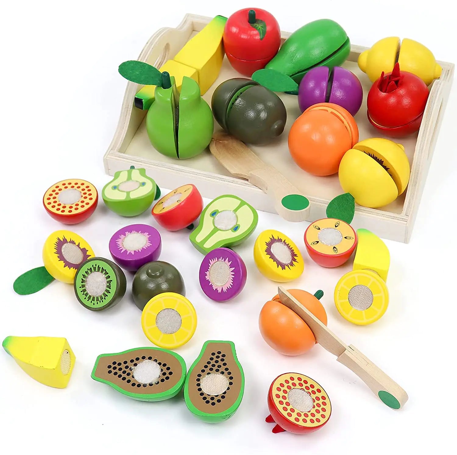 Wooden Montessori Play Food Set – Cutting Fruits & Vegetables for Toddler Learning