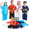 DISHIO 4-in-1 Kids Role Play Trunk – Fireman, Police, Doctor & Chef Costumes for Toddlers & Preschoolers