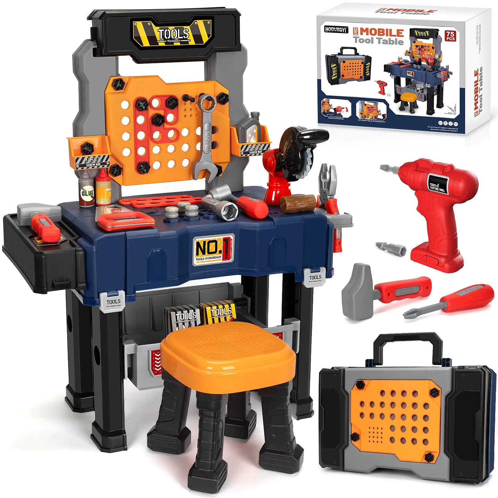 2-in-1 Kids Tool Bench & Transformable Workstation – 50pc Toy Set with Electric Drill for Ages 3-5