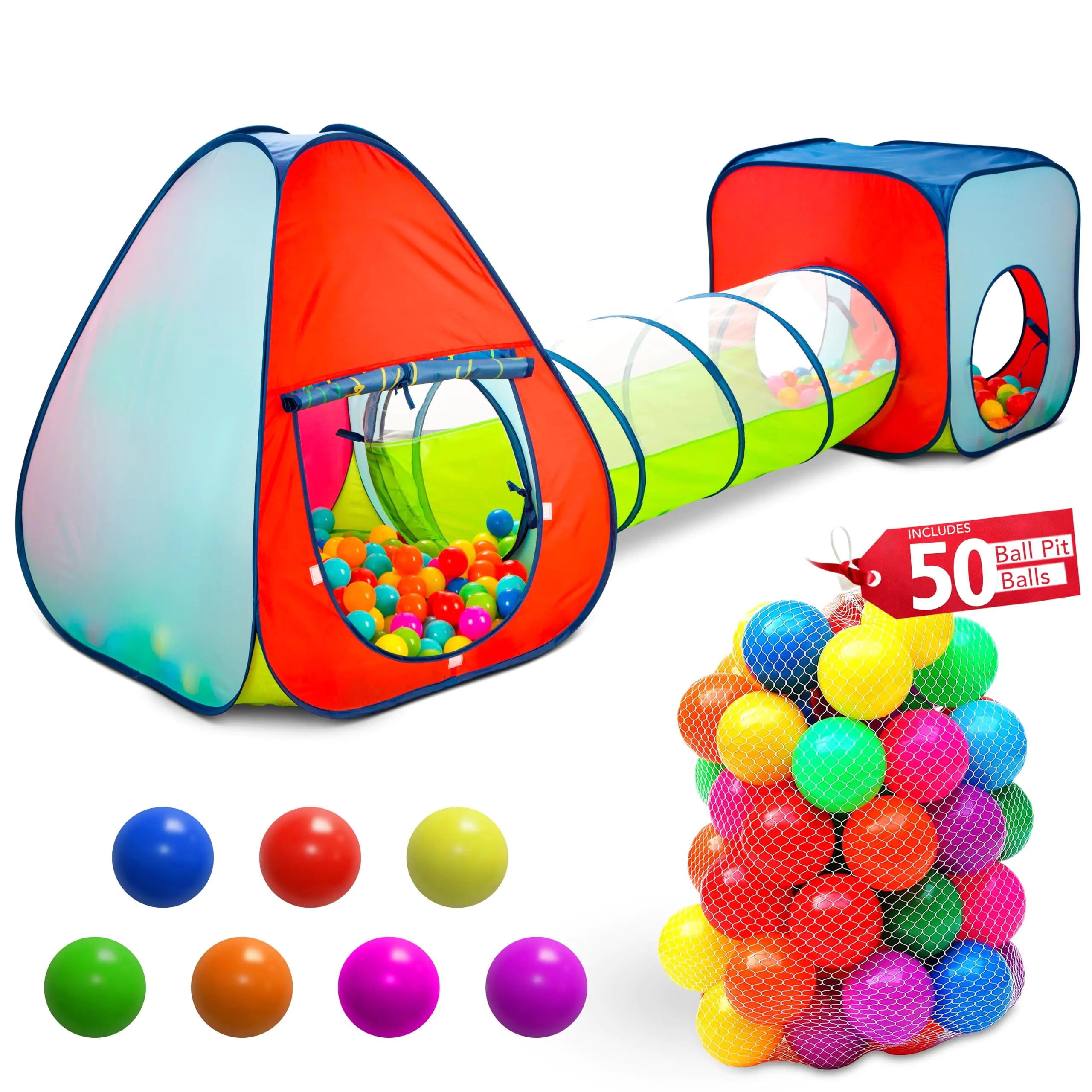 3-in-1 Kids Ball Pit & Crawl Tunnel Set – 50 Balls Included for Active Toddler Play