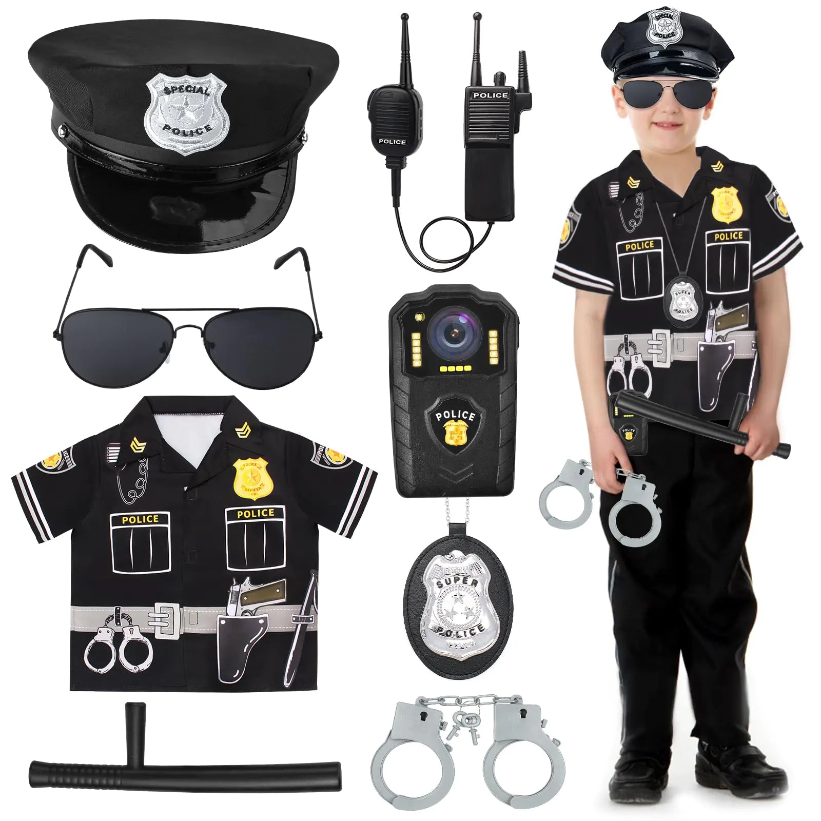 8-Piece Kids Police Officer Costume – Deluxe Cop Gear for Career Day & Halloween