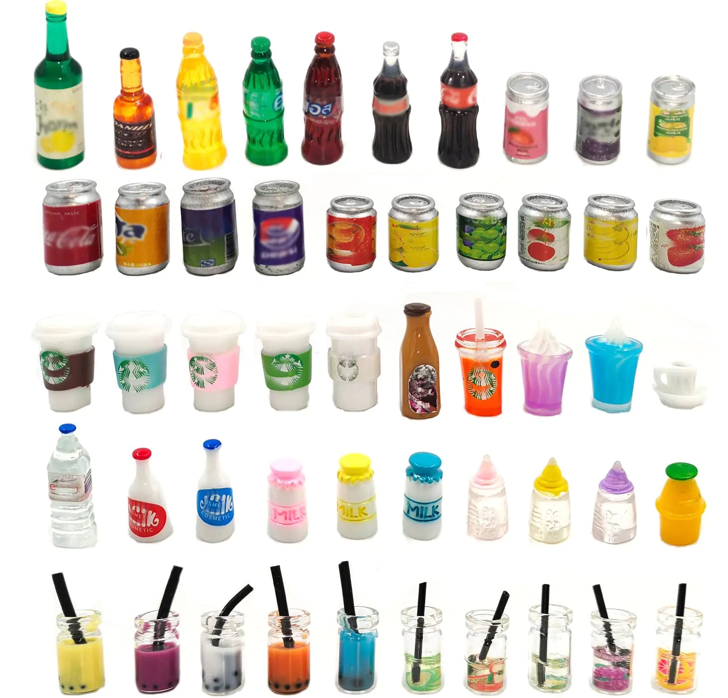 50pc Miniature Drink & Soda Bottle Collection – Tiny Dollhouse Kitchen Accessories
