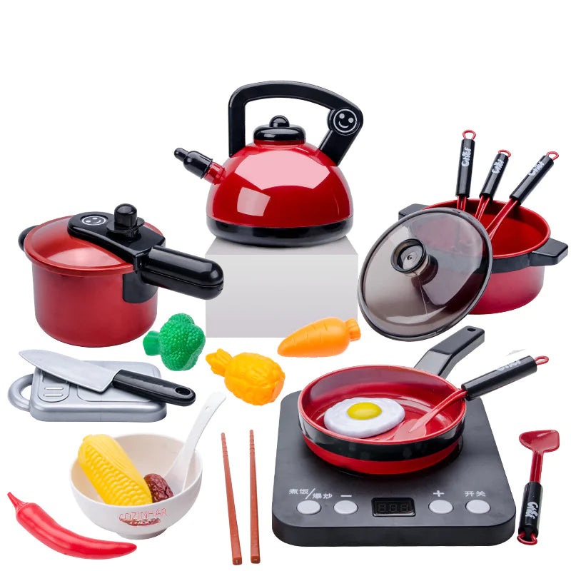 Kids Pretend Play Kitchen Set with Cooking and Cutting Toys