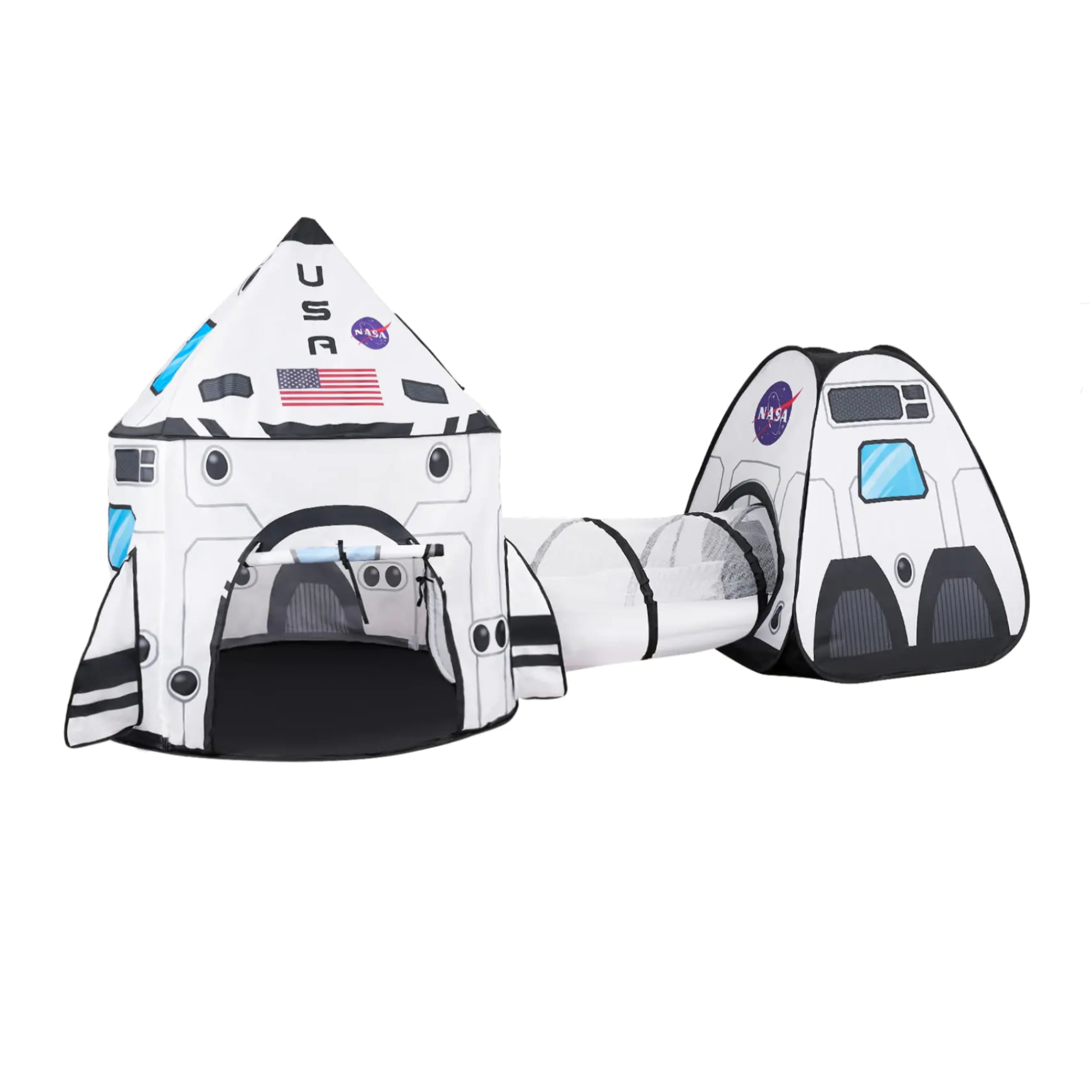 JOYIN 3-pc Rocket Ship Play Tent with Tunnel – Spaceship Playhouse for Kids
