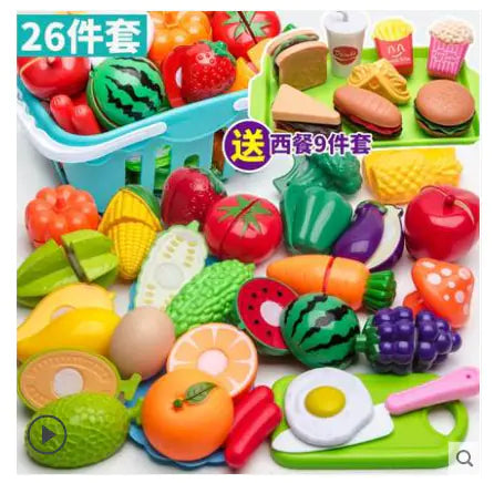 Kids Pretend Play Kitchen Set with Cooking and Cutting Toys