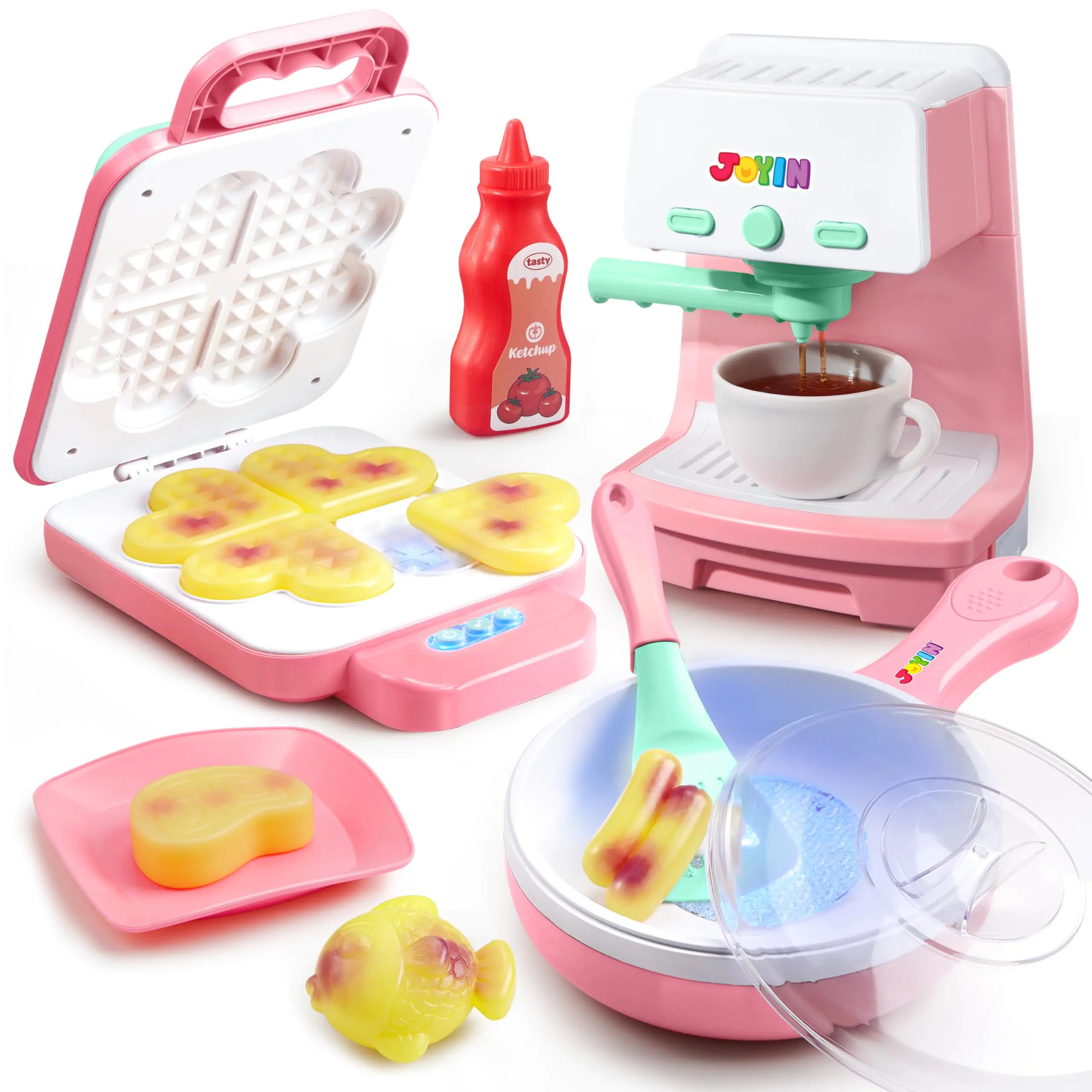 Interactive Breakfast Play Kitchen Set – Realistic Lights & Sounds with Magical Color-Changing Food Toys for Kids