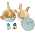 WoodenEdu 11pc Premium Montessori Kitchen Accessories – Sustainable Wood Pots, Pans & Utensils for Toddler Pretend Play