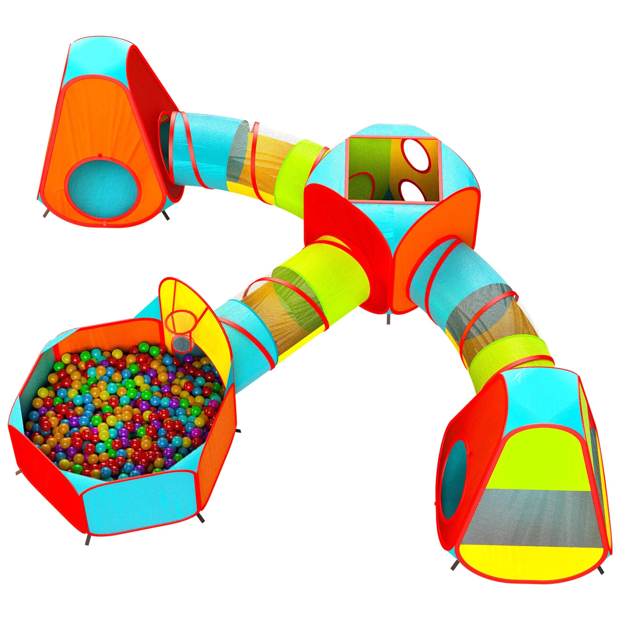 Playz 7-Piece Kids Adventure Set – Jumbo Ball Pit, 3 Crawl Tunnels & 3 Play Tents