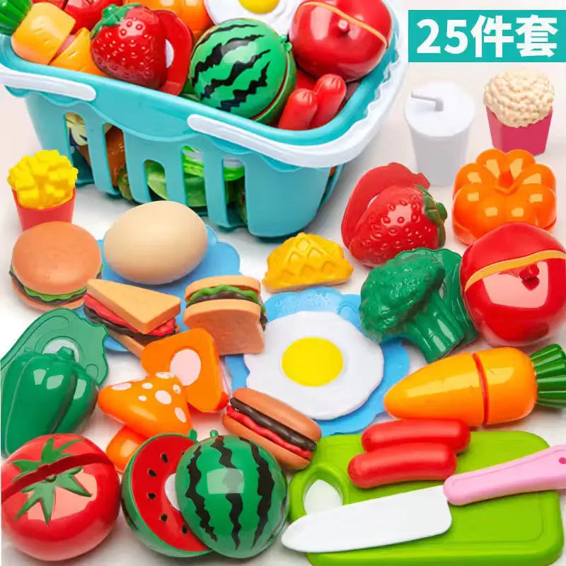Kids Pretend Play Kitchen Set with Cooking and Cutting Toys