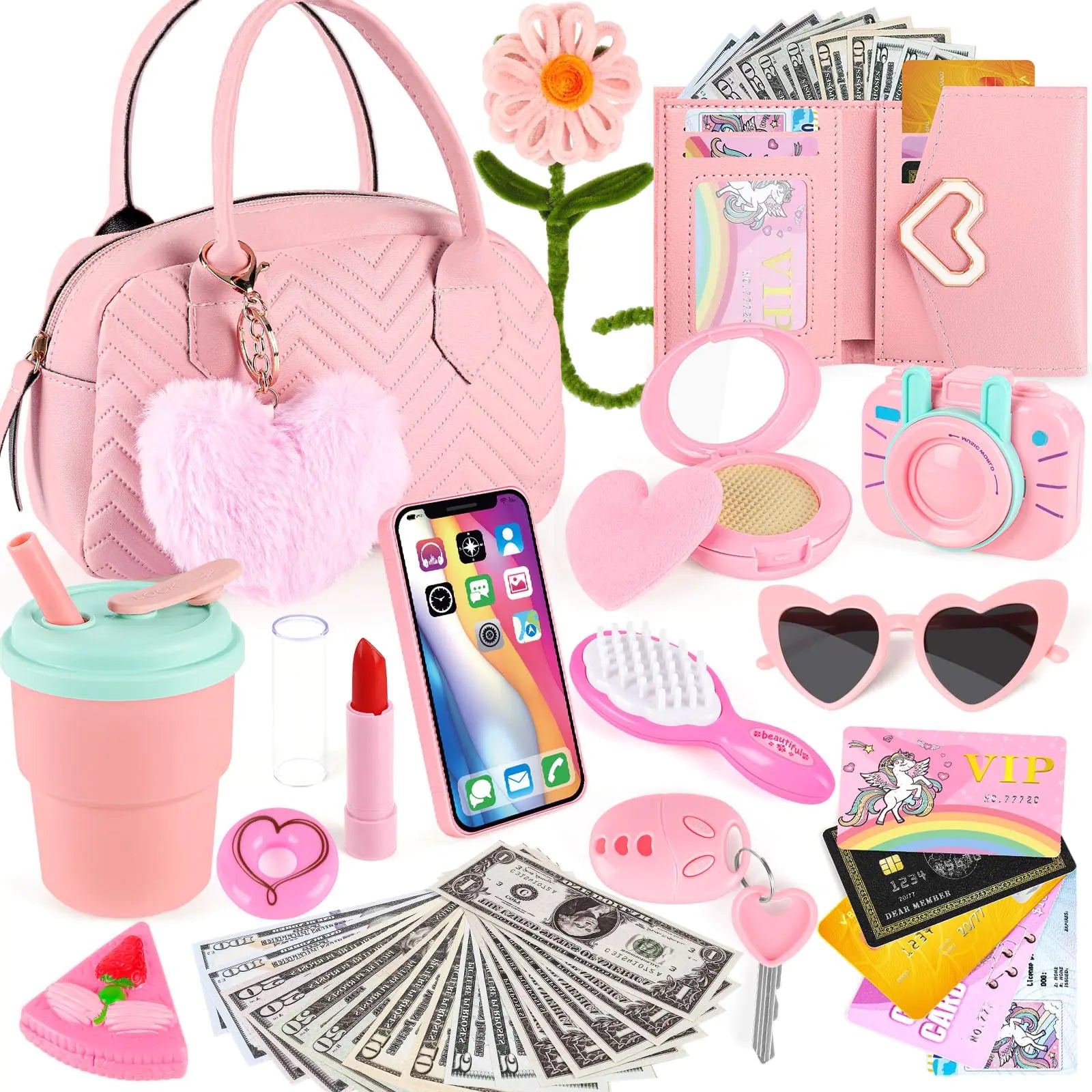 My First Purse Set for Little Girls – 10pc Toddler Handbag with Pretend Makeup & Phone