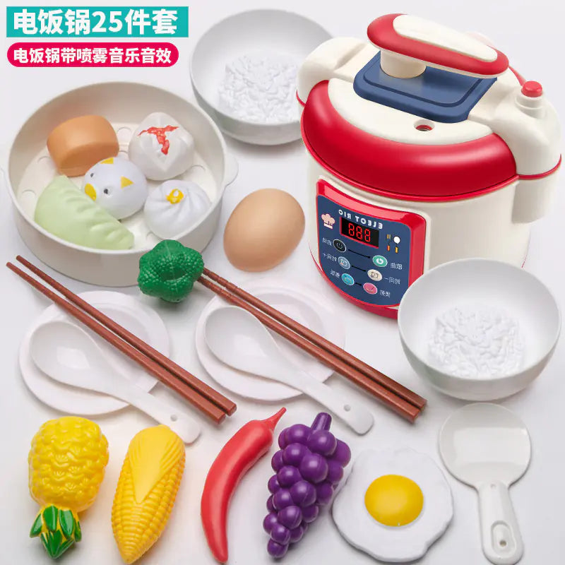 Kids Pretend Play Kitchen Set with Cooking and Cutting Toys