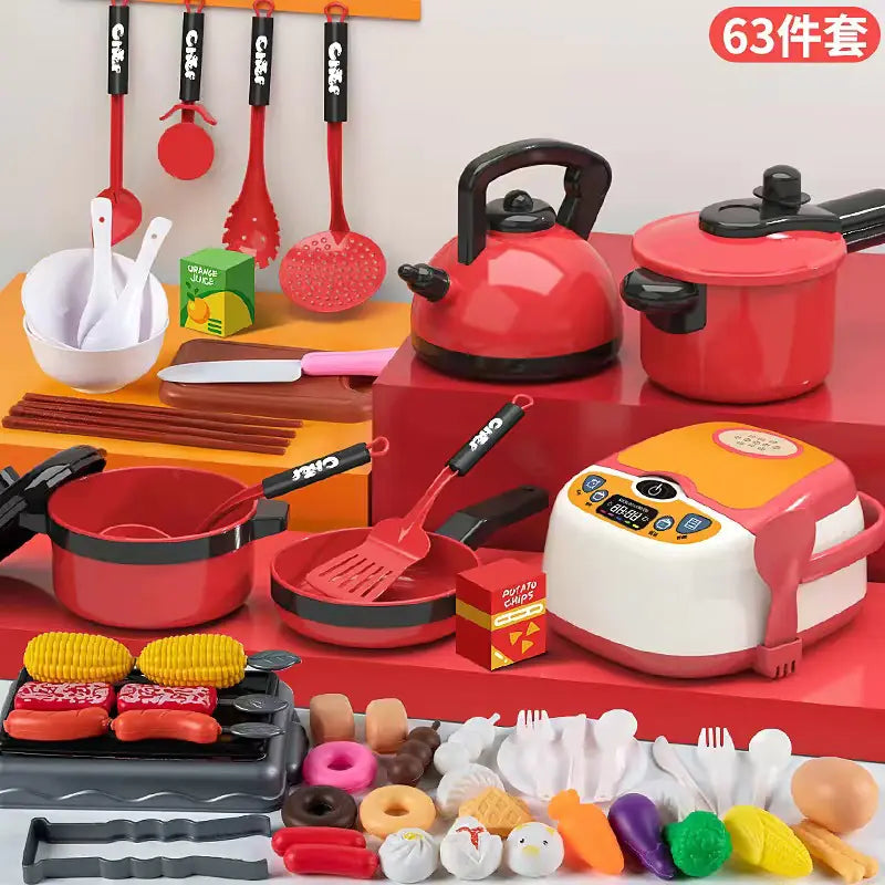 Kids Pretend Play Kitchen Set with Cooking and Cutting Toys