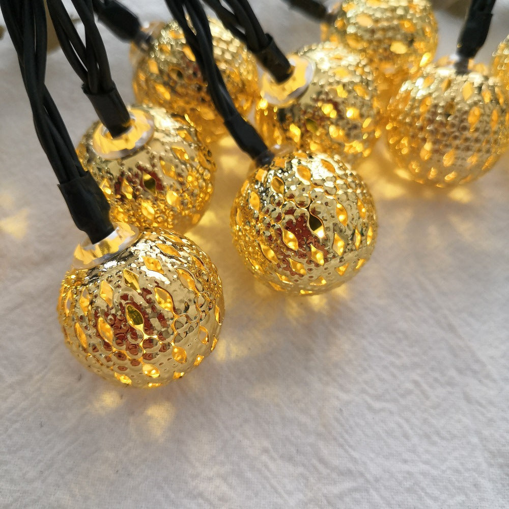 Solar Moroccan Iron Hollow Outdoor Waterproof LED String Lights