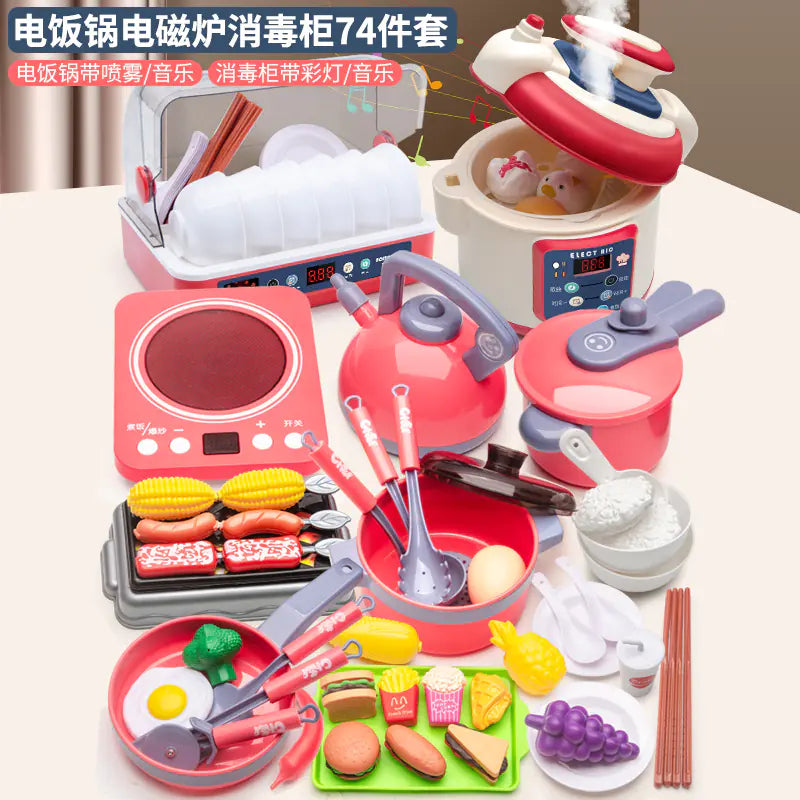 Kids Pretend Play Kitchen Set with Cooking and Cutting Toys