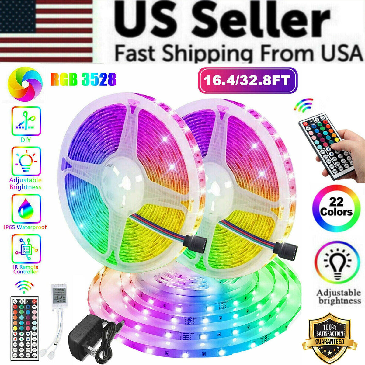 LED Strip Lights Remote Control Bedroom Waterproof for Indoor Outdoor Use