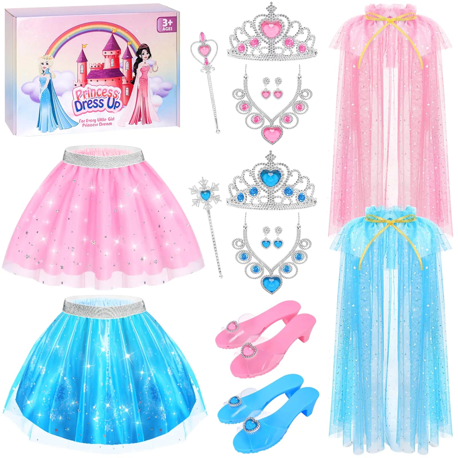 Ultimate 9-Piece Princess Dress Up Set – Deluxe Cape, Tutu, Shoes & Jewelry Kit