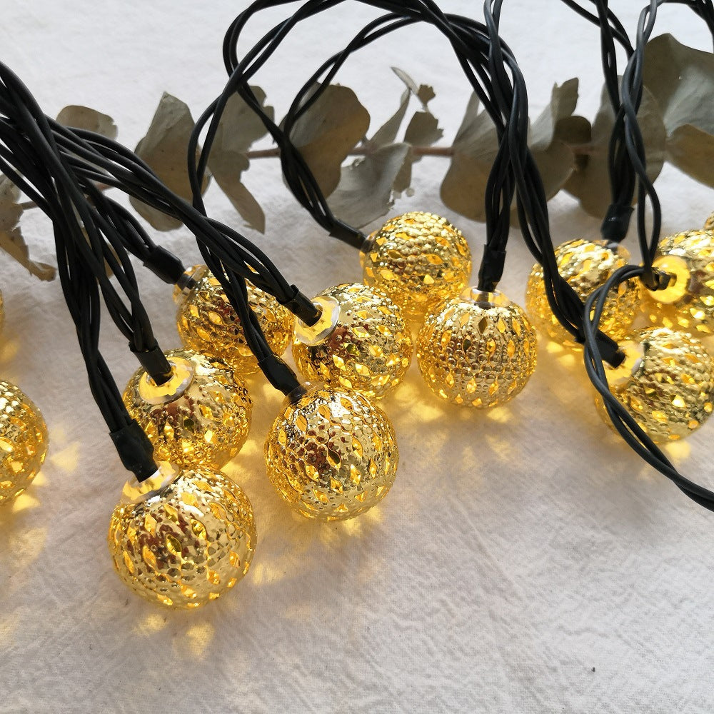 Solar Moroccan Iron Hollow Outdoor Waterproof LED String Lights