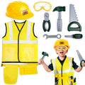 Popsunny 18pc Kids Construction Costume – Tool Set with Vest, Hard Hat & Belt