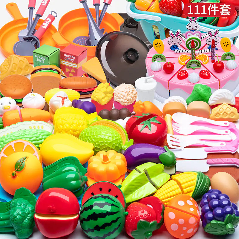 Kids Pretend Play Kitchen Set with Cooking and Cutting Toys