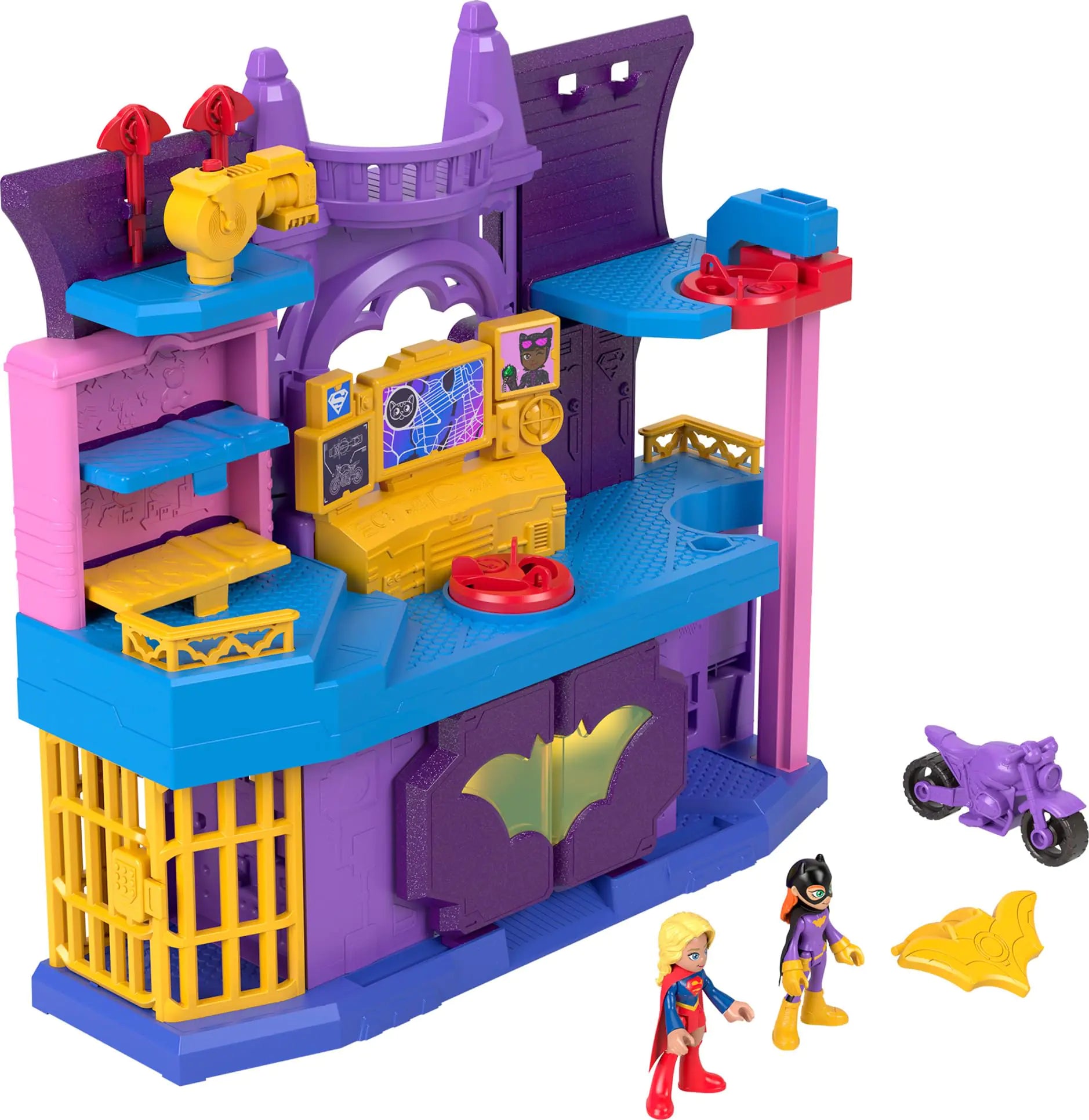 Fisher-Price Imaginext Batgirl Hero Hideout – 8pc Action Playset with Supergirl & Batcycle