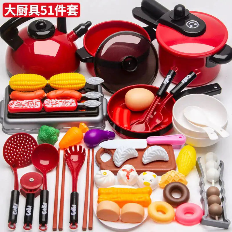 Kids Pretend Play Kitchen Set with Cooking and Cutting Toys