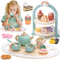Atoylink 28-Piece Wooden Tea Party Set with Cupcake Stand