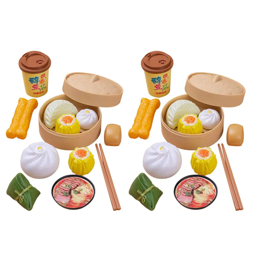 26pc Chinese Breakfast Toy Food Set – Realistic Steamed Buns, Dim Sum & Soy Milk Kids Kitchen Accessories