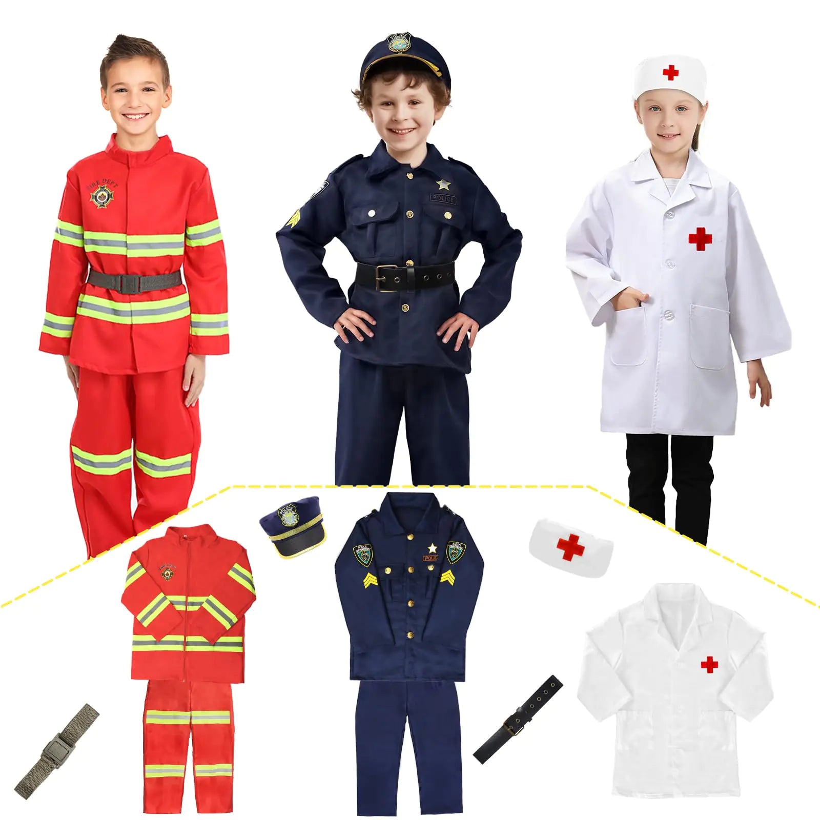 3-in-1 Kids Career Role Play Set – Police, Firefighter & Doctor Costumes for Boys Ages 3-6